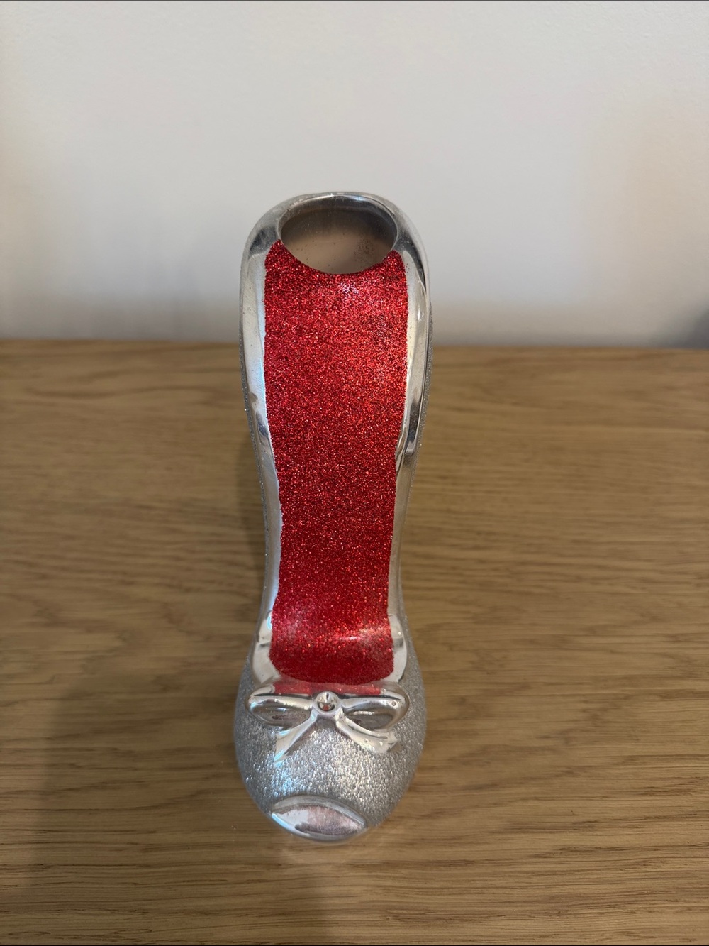 Silver and Red Glitter Women's Decorative Shoe Vase